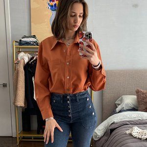 LVIR Wool Contrast Stitch Shirt - Orange
